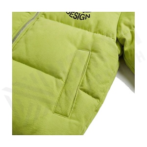 Green Bomber Jacket Full Sleeve Stand Collar Zipper Closure Winter Short Length Solid Color Polyester Wadding - Product Image 5