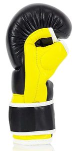 Gants de boxe en cuir noir et jaune, fermeture Velcro, unisexe, pour les arts martiaux et l'entraînement de boxe - Product Image 2