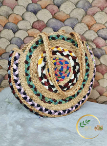 Bolso de Mano Redondo de Yute Ecológico Hecho a Mano, Bolso Tote Casual para Mujer - Product Image 1