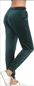 Pantalon de jogging en velours vert foncé pour femme, taille élastique avec cordon de serrage, décontracté, avec poches latérales, pour l'automne - Product Image 3