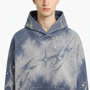 <b>Vintage</b> Acid Wash Tie Dye Hoodie Rhinestone Star Flame Print <b>Oversized</b> Cotton <b>Sweatshirt</b> - Product Image 5