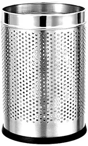 Poubelle à papier perforée en métal, poubelle ronde avec dessus ouvert et base antidérapante pour la maison et le bureau - Product Image 4
