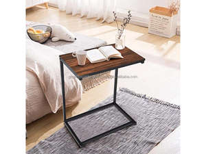 Mesa Auxiliar Industrial en Forma de C con Tapa de Madera de Mango y Estructura de Madera, Mesa de Centro Moderna para Sala de Estar - Product Image 2