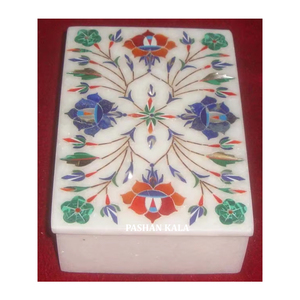 Boîte à bijoux incrustée de marbre blanc naturel Forme rectangulaire de conception de fleur faite à la main avec utilisation de surface brillante pour l'emballage de fruits secs - Product Image 4