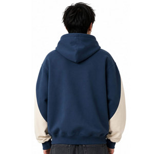 Sweat à capuche zippé bleu marine pour homme avec empiècements crème, coupe classique, décontracté, imprimé par sublimation - Product Image 3