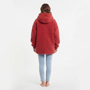 Top Quality Ladies rED <b>Sherpa</b> Fleece <b>Hoodie</b> Full Zip Drop Shoulder Warm Winter Casual Wear Custom Embroidered Logo - Product Image 4