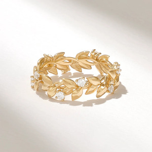 แหวนเพชรทรงใบไม้ดีไซน์ธรรมชาติ เพชรเพาะเลี้ยง 10K 14K 18K ทองคำแท้ แหวนลายดอกไม้แบบซ้อนได้ แหวนแต่งงานลายพฤกษศาสตร์ - Product Image 1