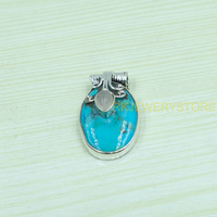 Grand collier pendentif en pierres précieuses turquoise bleue et quartz rose, en argent sterling 925, grand bijou en pierre, cadeau pour femme