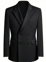Blazer de Costume Homme Luxe Bleu Marine Croisé Grande Taille Coupe Slim Formel Affaires Mariage Bureau Bal de Promo 100% Coton 2026