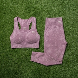 Conjunto Deportivo para Mujer Color Malva con Efecto Desgastado, Bra Deportivo y Leggings de Cintura Alta para Yoga, Gimnasio, Fitness y Ejercicio - Product Image 6