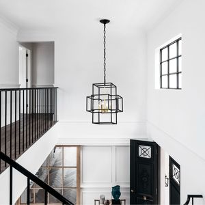 Lampadario a Sospensione Industriale Stile Fattoria con 4 Luci Regolabili in Altezza, Lanterna in Metallo per Sala da Pranzo - Product Image 3