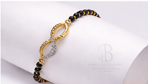 18K Yellow <b>Gold</b> Infinity Diamond Mangalsutra <b>Bracelet</b> Black <b>Beads</b> Lab Grown Accents Traditional Symbolic Luxury Wristband - Product Image 4