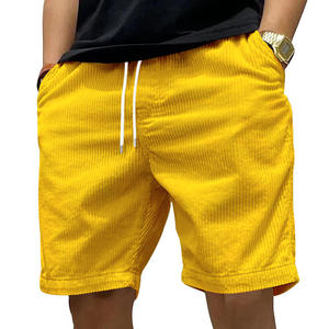 Pantalones cortos de pana para hombre, pantalones cortos informales con cordón amarillo, mezcla de algodón, ropa de calle de verano, pantalones cortos de playa cómodos - Product Image 4