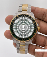 Montre Rolax Submarineerr avec Lunette en Diamants Moissanite, Cadran Vert, Cristal, Montre Analogique de Luxe pour Hommes, Quartz, Fermoir à Boucle Déployante