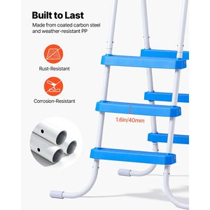 Échelle de piscine en acier à 3 marches, type A, pour piscine hors sol à paroi haute de 36 pouces, avec capacité de 300 lb, marches d'entrée/sortie - Product Image 4