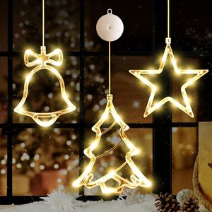 3-Pack Warm White LED <b>Christmas</b> Window <b>Lights</b> Battery Powered Timer Hanging Tree Bell <b>Star</b> Shaped Decorations Indoor - Product Image 1