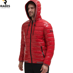 Blousons d'hiver matelassés en duvet noir à capuche pour hommes, personnalisables avec logo, en nylon, pour l'extérieur, chauds et légers, en gros - Product Image 5