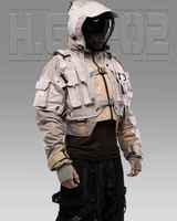 Veste technique à capuche personnalisée de haute qualité, imperméable, tactique, multi-poches, coupe-vent, style cyberpunk, streetwear urbain, lettres