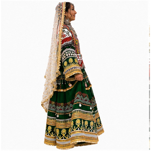Vestido de novia Lehenga Choli verde bordado de largo completo para mujer, ajuste holgado, poliéster, ropa étnica, vestido afgano Kuchi a precio reducido - Product Image 4