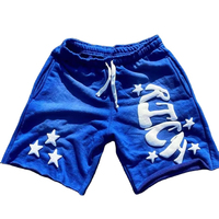 Shorts décontractés surdimensionnés en molleton épais 100 % coton, imprimés en relief, délavés à l'acide, respirants, séchage rapide, taille mi-haute élastique