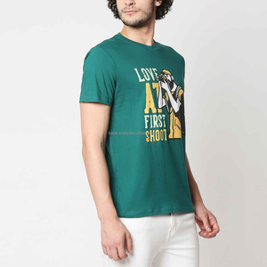 เสื้อยืดคอกลมแขนสั้นผ้าฝ้ายสีเขียวสำหรับผู้ชายพิมพ์ลายกล้องทรงปกติสไตล์ลำลอง - Product Image 2
