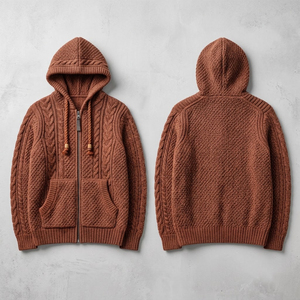 Wholesale Eco-Friendly Waterproof Pocket Heavyweight Cotton Blend Jersey Fabric <b>Cable</b> Knit Winter Hoodie Unisex Streetwear - Product Image 1
