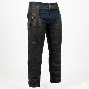 Pantalones de Montar Ingleses de Cuero Genuino, Ajustados, Color Negro, Protección Completa para Piernas de Motocicleta y Equitación, Cinturón Ajustable - Product Image 1