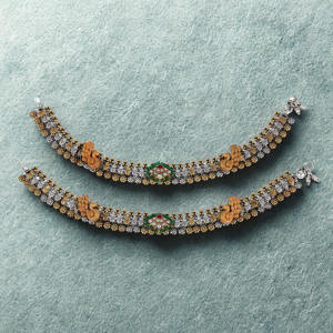 Ethnic Silver Gold Plated Ganesha Anklets with Kundan Details Women Foot Jewelry - Product Image 3