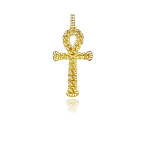 Collar con Colgante de Cruz Ankh Chapado en Oro con Circonitas Cúbicas y Dijes de Latón, Ideal para Regalo de Fiesta - Product Image 1