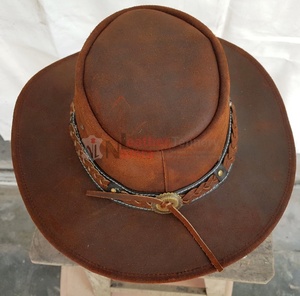 Custom Brown Leather Cowboy <b>Hat</b> Western Wide Brim Rancher Riding <b>Hat</b> Braided <b>Band</b> Wholesale Supplier - Product Image 3