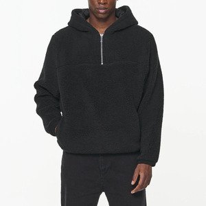 <b>Men's</b> Sherpa Fleece Half-Zip Hoodie – Fuzzy Plush Teddy <b>Pullover</b> Jacket with Hood - Product Image 2