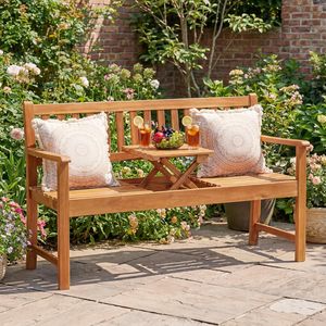 <b>Wood</b> Patio <b>Bench</b> with Integrated Table Rustic Outdoor Seating for Garden Yard 2 Person Modern Design Durable Furniture - Product Image 1
