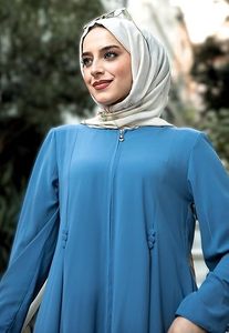 Dubai Plain Abaya Women Blue Color Stylish Turkish <b>Kaftan</b> Floor Length Zip Open Gown Girls Polyester Breathable Ladies Abayas - Product Image 4