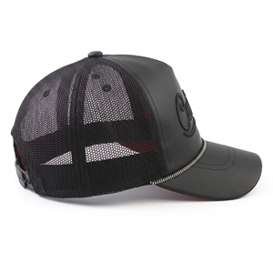 Casquette Trucker en Cuir PU Noir avec Logo Personnalisé, Dos en Maille, 5 Panneaux, Snapback, Visière Zippée, Style Streetwear, Vente en Gros pour Hommes et Femmes - Product Image 2