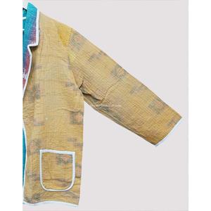 Chaqueta Larga de Algodón Kantha para Mujer, Reversible, Acolchada, Bordada, con Cuello Mandarín, para Invierno, Estilo Patchwork - Product Image 5