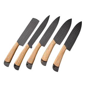 Couteaux de chef personnalisés noirs forgés en 5 parties avec revêtement en poudre et manche en bois, multi-usages et écologiques - Product Image 3