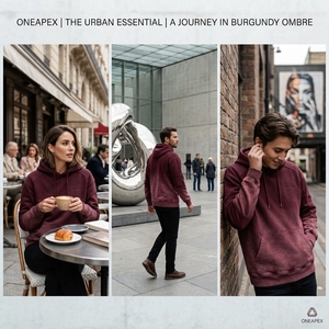 <b>Mens</b> <b>Burgundy</b> Pullover <b>Hoodie</b> Fleece Sweatshirt Custom Logo Streetwear Casual Heavyweight Hooded Top - Product Image 5