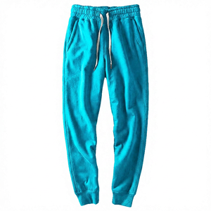 Pantalon de survêtement léger en coton bleu foncé pour homme, taille élastique avec cordon de serrage, poches latérales, tricoté, écologique, séchage rapide, idéal pour l'automne - Product Image 6