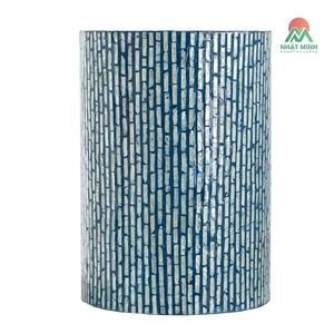 Table basse ronde moderne avec plateau en résine mosaïque de verre bleu, mobilier contemporain pour salon - Product Image 4