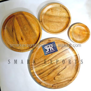 Ensemble de 4 assiettes à dîner en bois d'acacia faites à la main, plateau personnalisé, facile à nettoyer, léger, design durable pour la restauration, usage domestique, commercial - Product Image 2