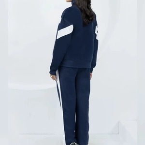Women's Navy Blue Color Blocking <b>Zip</b>-<b>Up</b> Tracksuit <b>Jacket</b> Full Sleeve Stand Collar Side Pockets Sporty Autumn Wear - Product Image 2