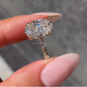 ชุดง่ามมอยส์ซอไนต์ทรงรี3กะรัตแหวนแต่งงานคู่กรงเล็บเงินสเตอร์ลิงสำหรับเป็นของขวัญวันครบรอบแต่งงาน - Product Image 1