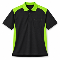 Polo de travail pour homme noir et vert citron, manches courtes, poche poitrine, fermeture boutonnée, uniforme de personnel, vêtements d'équipe, tenue de travail