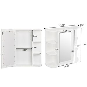 Single Door Wall Mount Bathroom <b>Cabinet</b> with Mirror 2-Tier Inner Shelves for Medicine <b>Storage</b> - Product Image 6