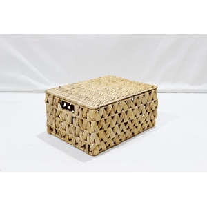 Classic Rectangle Water Hyacinth Clothing <b>Storage</b> <b>Box</b> with Lid Hand-Woven <b>Stackable</b> Eco-Friendly 2-Layer Multifunction Organizer - Product Image 2