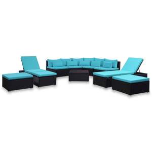 Set salotto in 9 pezzi in Poly Rattan blu con cuscini Set da giardino - Product Image 2