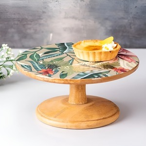 Latest Design and American Style Wood and Enamel <b>Flower</b> Print Cakes Stand <b>Single</b> Tear High Quality Home and Kitchen Ware Used - Product Image 1