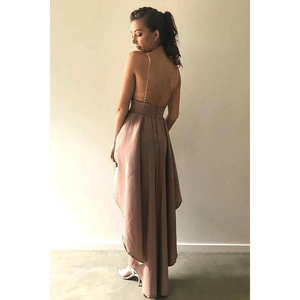 Robe de soirée élégante à bretelles spaghetti et coupe asymétrique pour femme - Product Image 2