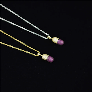 Hip Hop Jewelry Pill Necklace CZ Silver Copper <b>Iced</b> <b>Out</b> Unisex Capsule Pendant Bling Gold Silver Cuban <b>Chain</b> Charm Womens Men - Product Image 1