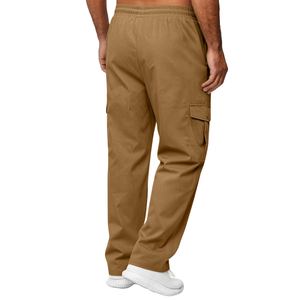 Pantalones Cargo de Color Sólido para Hombre, Cintura Elástica con Cordón, Pantalones Largos Casuales, Múltiples Bolsillos, Tela de Lona Transpirable, Ropa de Primavera - Product Image 4